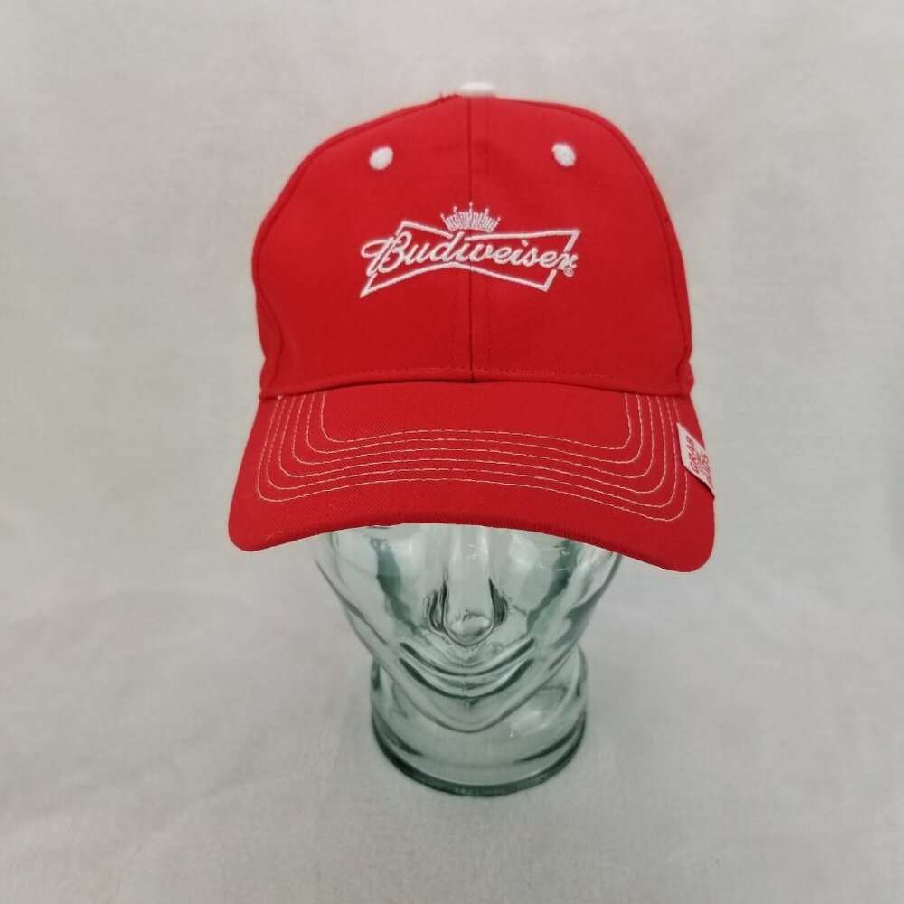 ✅Budweiser Bud Cap Red Embroidered Adj. Hook & Loop Baseball Hat Lot Of 2 OSFA - Picture 5 of 16